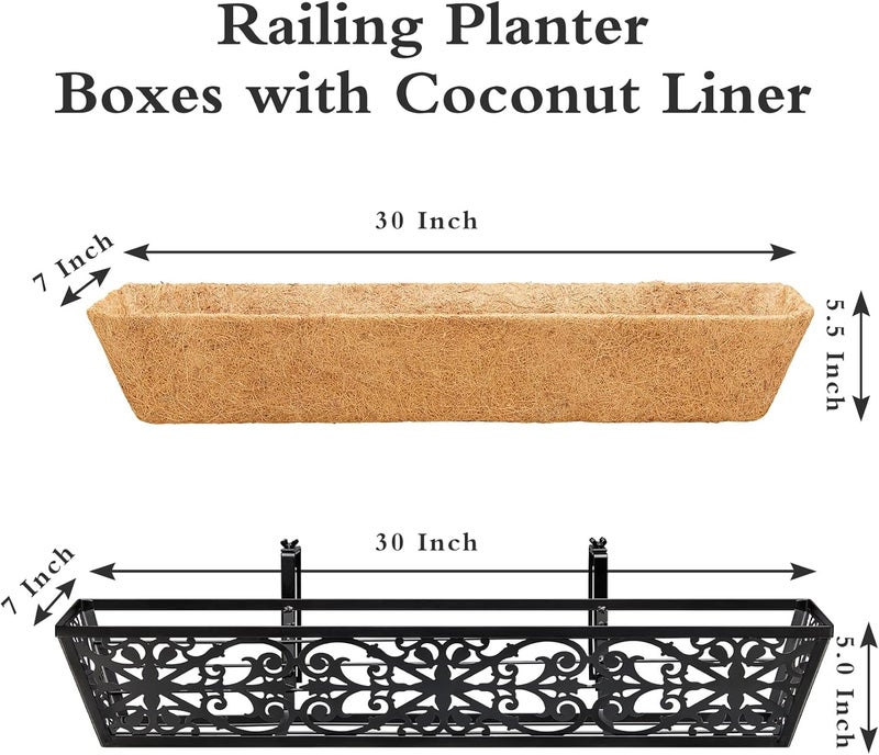 Karlliu 2 Pack 30 Inch Window Boxes Planters Railing Planter Box with Adjustable Brackets & Coco Liners Fabric Plant Grow Bags Deck Railing Planter Boxes Balcony Hanging Flower Box for Outdoor Plants - Image 5